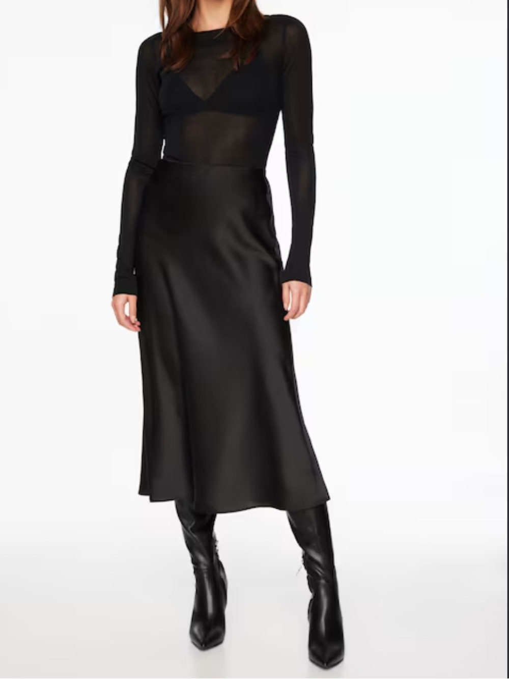 Dynamite Melody Satin Slip Midi Skirt - Black